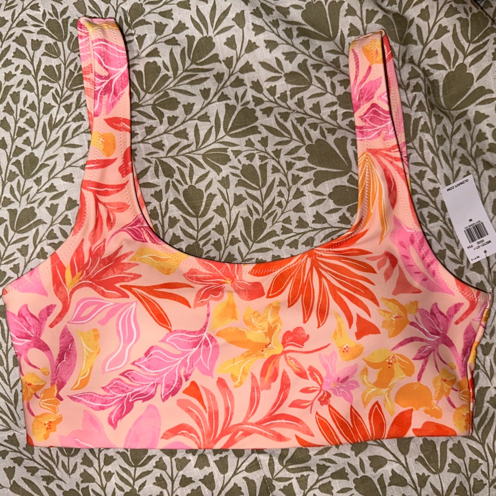Old Navy Vibrant Pink and Yellow Floral Swim Top Size M